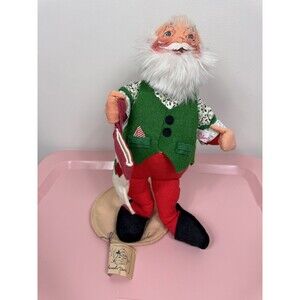VINTAGE ANNALEE SANTA CLAUS HOLDING STOCKING DOLL HORN 1990
